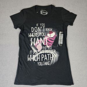 NWOT Disney Alice In Wonderland Black Tee with Cheshire Cat Womens Small